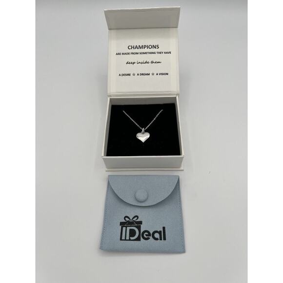 Sterling Silver 925 Shiny Heart Necklace 16” Chain Boxed Gift Engraved - Picture 1 of 9